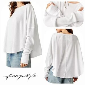 We The Free Microphone Drop White Waffle Long Sleeve Top Lagenlook Oversized S